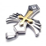 Angle Wing Golden Cross titanium steel necklace Free Chain