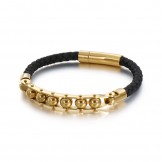 Fashion Round Beads Men's Braided Leather Bracelet