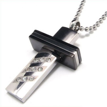 Man High Quality Cross Gemstone Pure Titanium Pendant