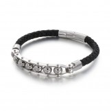 Fashion Round Beads Men's Braided Leather Bracelets