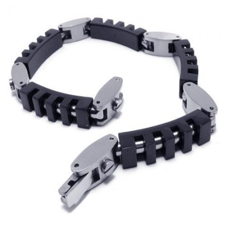 Men's Boy's Black Silver Pure Titanium Charm Bracelet 15341