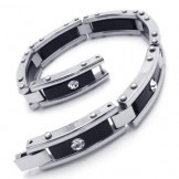 Men Black Silver Pure Titanium Bracelet Rubber Bangle