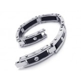 Men Black Silver Pure Titanium Bracelet Rubber Bangle