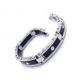 Men Black Silver Pure Titanium Bracelet Rubber Bangle