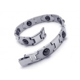Mens Boy Silver Black Pure Titanium Magnetic Bracelet