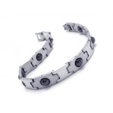 Mens Boy Silver Black Pure Titanium Magnetic Bracelet