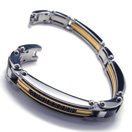 Men's Golden Silver Pure Titanium Charm Bracelet New 17640