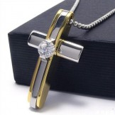 Mens Boys Golden Pure Titanium Cross Necklace Pendant