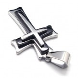 Men Black Silver Pure Titanium Cross Pendant Necklace