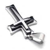 Men Black Silver Pure Titanium Cross Pendant Necklace