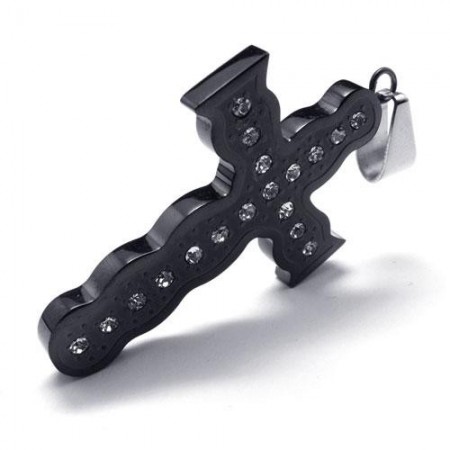 Mens Black Pure Titanium Pendant Cross Necklace Chain