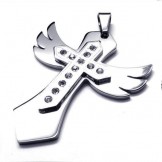 Mens Silver Pure Titanium Cross Necklace Wing Pendant