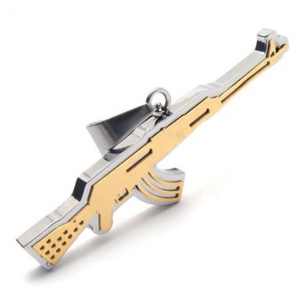 Mens Golden Pure Titanium AK47 Rifle Pendant Necklace
