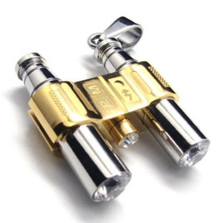 Golden Silver Pure Titanium Binocle Pendant Necklace