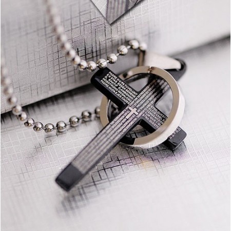 Classical Black Holy Bible Men's titanium Cross Pendant