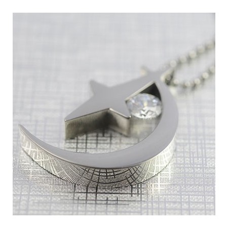 Moon and Star with Zircon Titanium Necklace Pendant