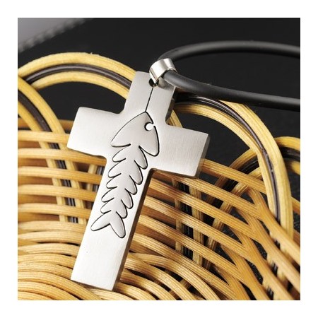 Fashion fish bone Titanium Cross necklace Pendant