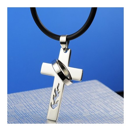 Boys Flame Titanium Cross Necklace Pendant