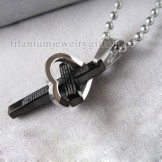 Cool Man Heart Cross Bible Black titanium steel necklace pendant (New)