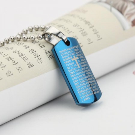 Man Sky Blue Cross Bible titanium steel Pendant necklace gift