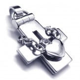 Openable Titanium Cross Pendant with Heart - Free Chian