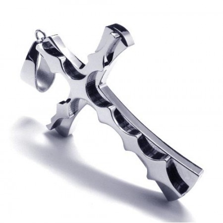 Fashion Corrugation Titanium Cross Pendant - Free Chian