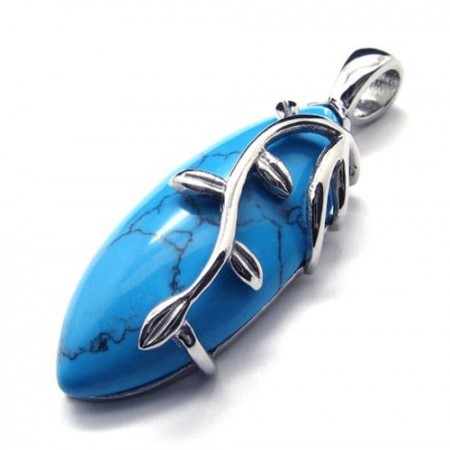 Fashion Blue Carnelian Titanium Pendant - Free Chian 16923