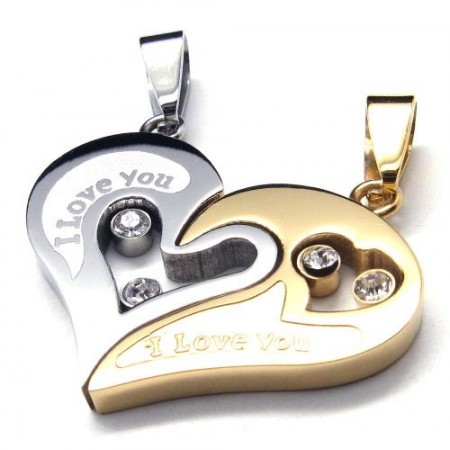 "I Love You" Heart Couple Titanium Pendants - Free Chian 17494