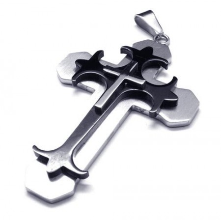 Fashion Mens Titanium Cross Pendant - Free Chian