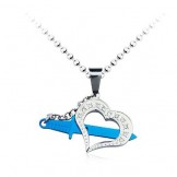 Stylish Mens Blue Titanium  Love Pendant - Free Chain