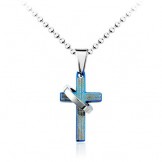 Popular Mens Blue Cross Titanium Pendant - Free Chain 