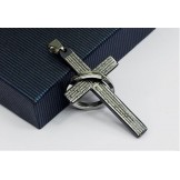 Mens Bible Cross Black Titanium Pendant - Free Chain