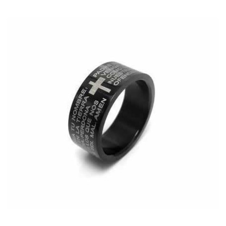Bible Cross Mens 6mm Black Titanium Ring