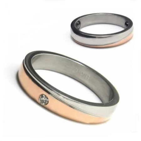 Diamond set 4mm Titanium & Gold Inlaid Court Band Ring