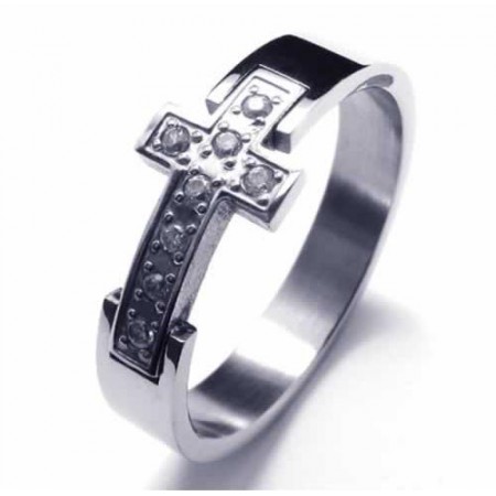 8mm Cross Diamond Unisex Titanium Band Ring 17764