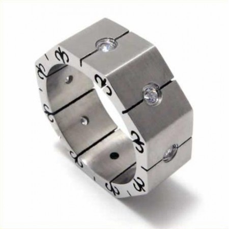 Diamond set 8mm Titanium Inlaid Court Band Ring