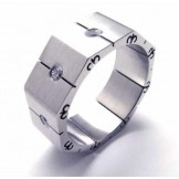 Diamond set 8mm Titanium Inlaid Court Band Ring