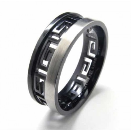 7mm Black Titanium Greek Key Spinning Ring