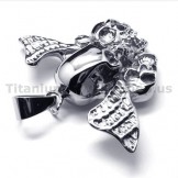 Pure Titanium Three Skull Design Pendant with Wings - Free Chain 16457