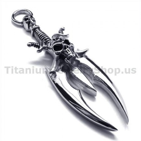 Sword Skull Design Titanium Pendant - Free Chain 19030