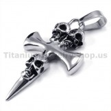 Pure Titanium Skull Design Cross Pendant - Free Chain 19150