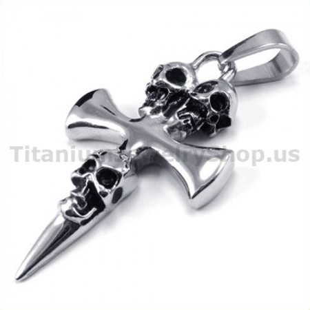 Pure Titanium Skull Design Cross Pendant - Free Chain 19150