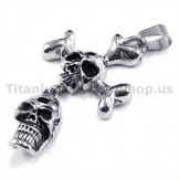 Titanium Two Skull Design Cross Pendant - Free Chain 19152