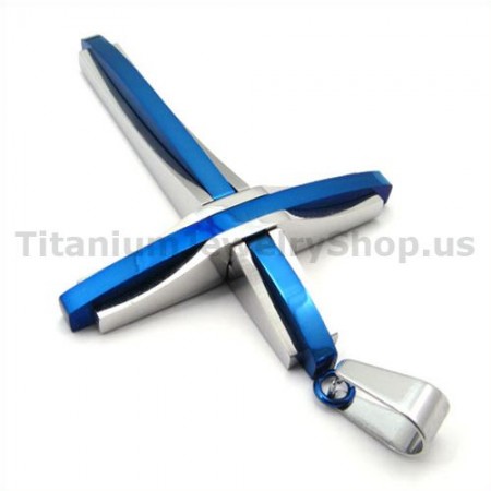 Blue Color Cross Titanium Pendant - Free Chain 19231