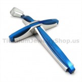 Blue Color Cross Titanium Pendant - Free Chain 19231