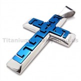 Blue Color Titanium Cross Pendant - Free Chain 19320
