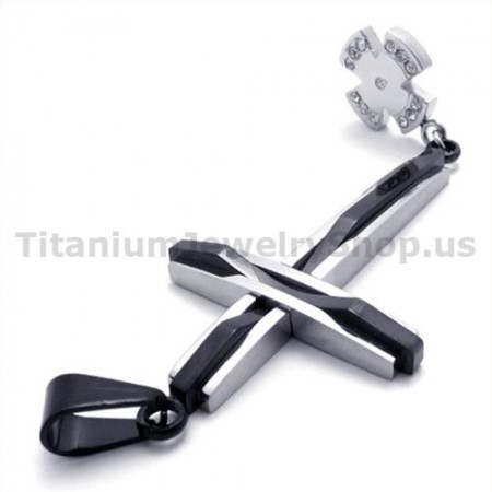 Black Cross Titanium Pendant with Diamonds - Free Chain 19343