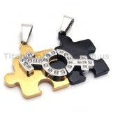 Jigsaw Puzzle Titanium Lovers Pendants with Diamonds-Free Chains 18142