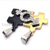 Jigsaw Puzzle Titanium Lovers Pendants with Diamonds-Free Chains 18142
