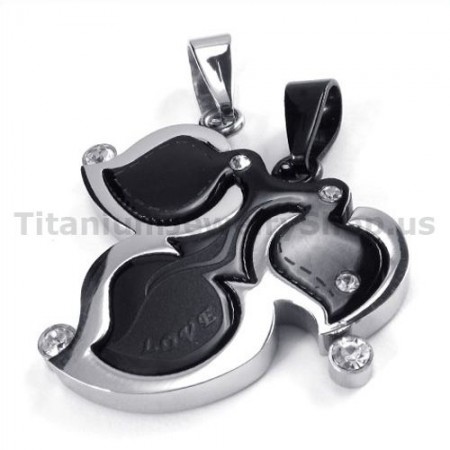 Maple Leaf Titanium Lovers Pendants with Diamonds-Free Chains 19089